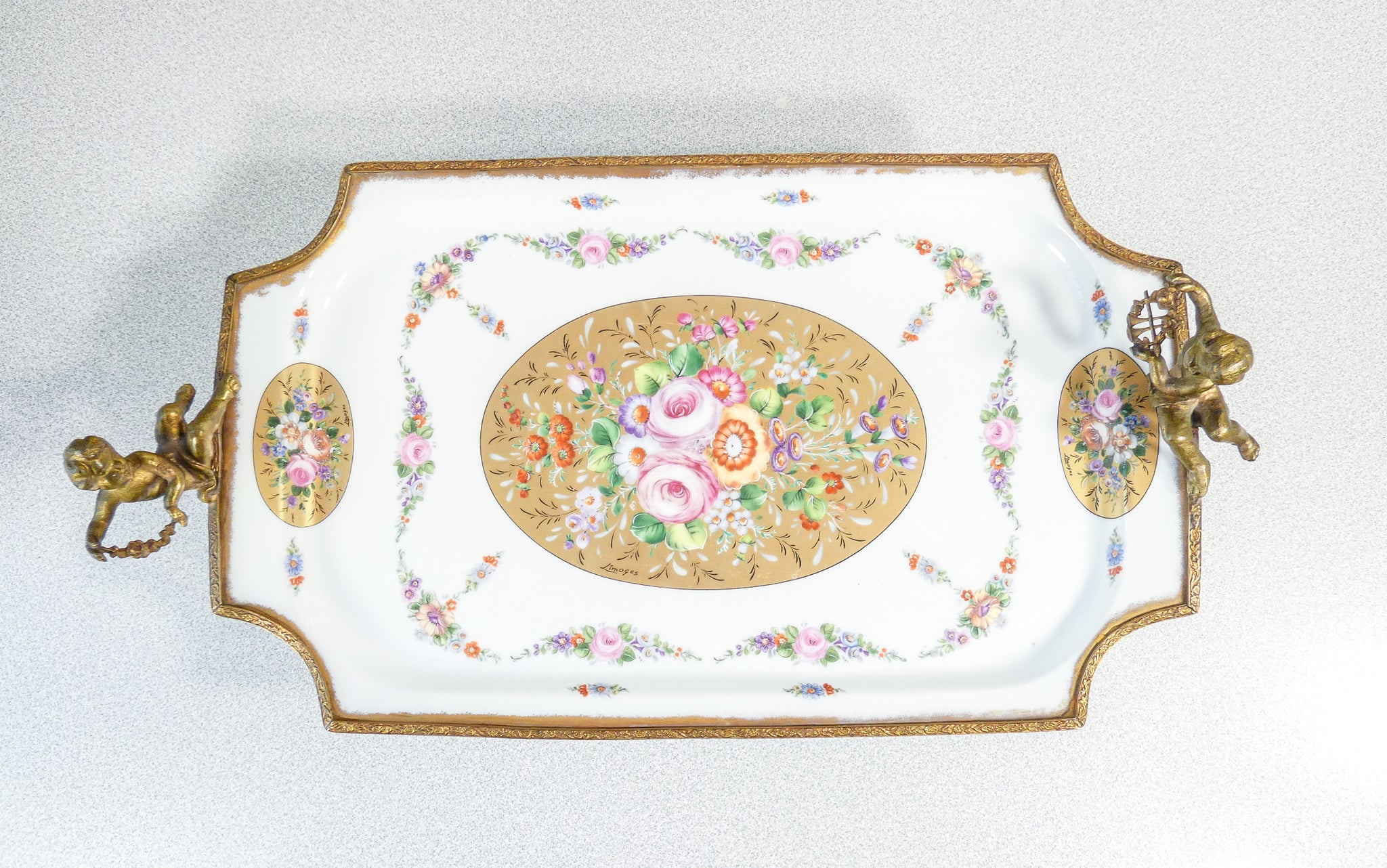 alzata porcellana vieux limoges porcelaine de france dipinta a mano centrotavola
