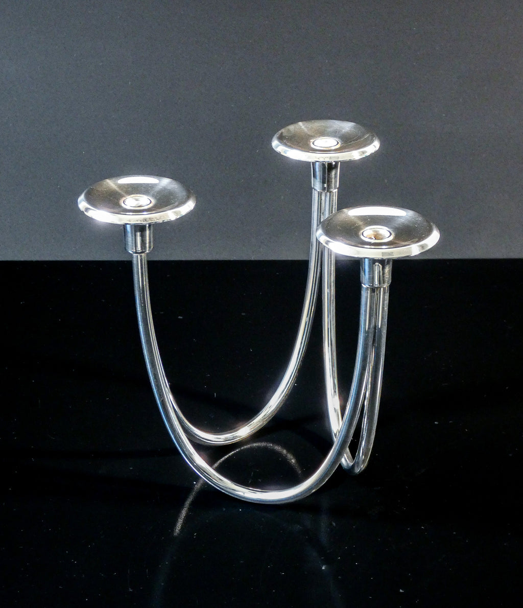 candeliere design italia candelabro metallo argentato 3 bracci 1970s vintage