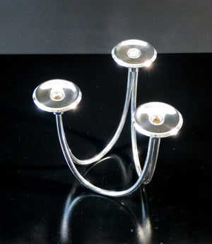 candeliere design italia candelabro metallo argentato 3 bracci 1970s vintage