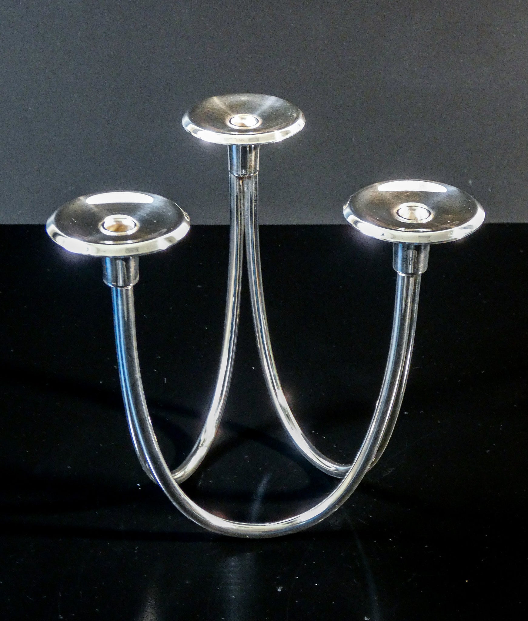 candeliere design italia candelabro metallo argentato 3 bracci 1970s vintage