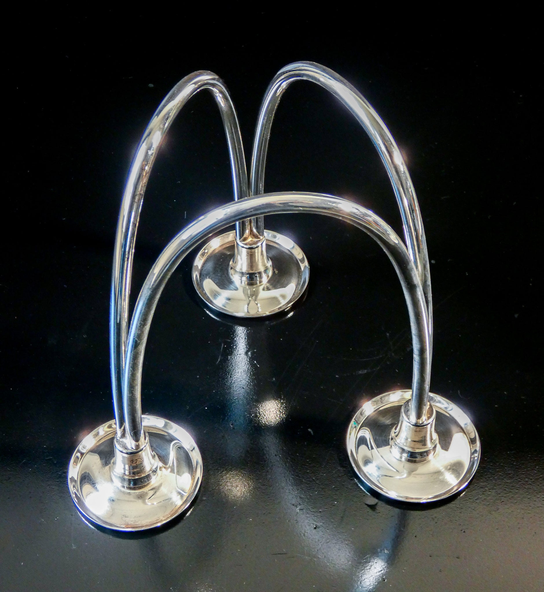 candeliere design italia candelabro metallo argentato 3 bracci 1970s vintage