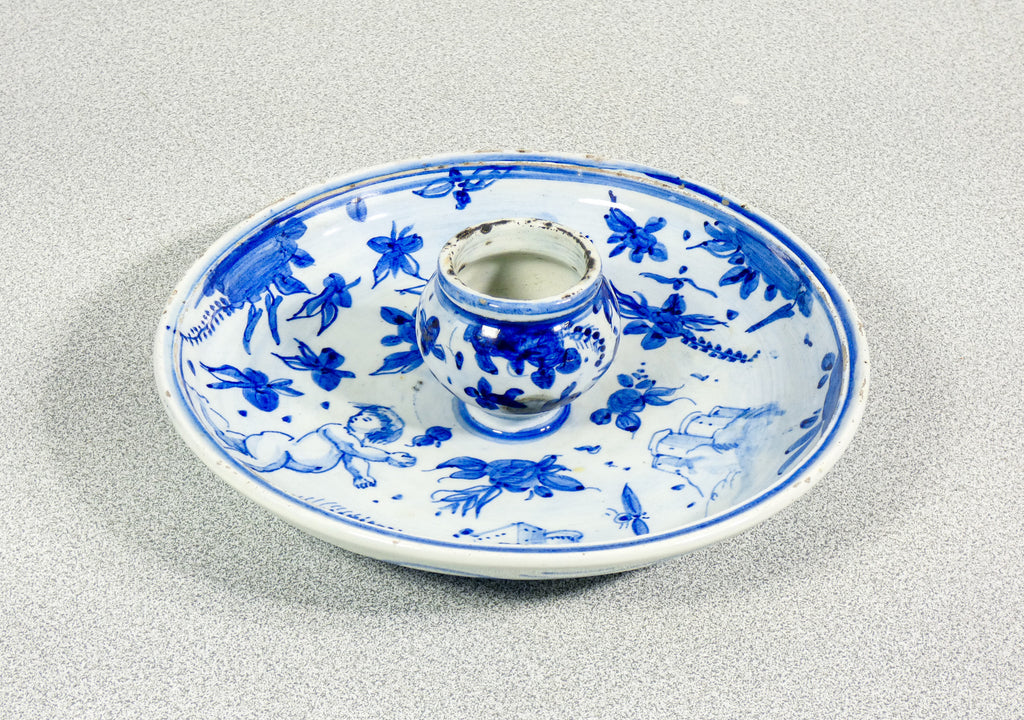 candeliere porta candela albisola savona ceramica dipinta a mano piattino
