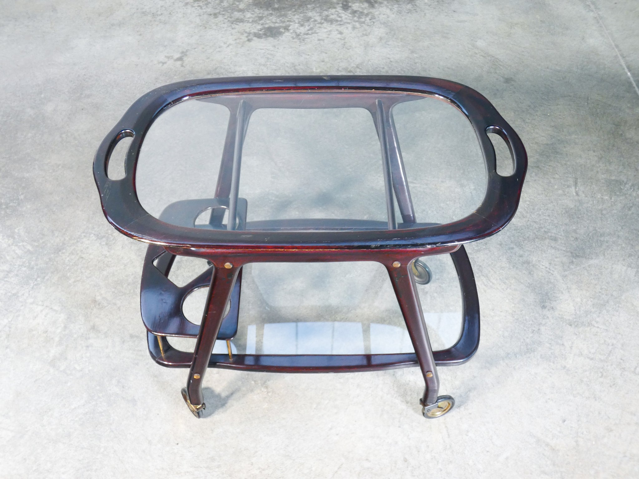 carrello portavivande design cesare lacca epoca 1930s legno vassoio vetro