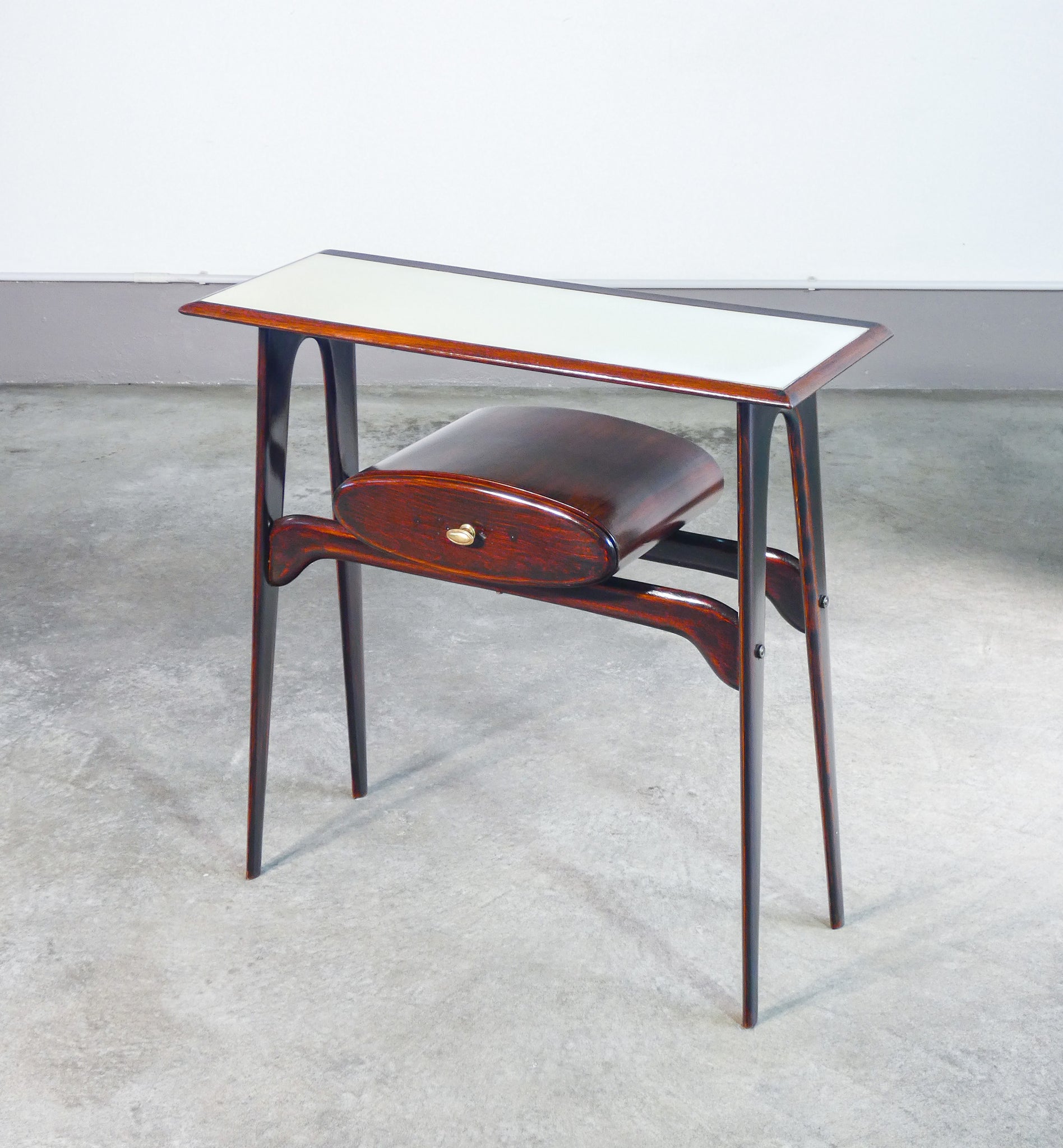 console design ignazio gardella italia 1950s legno vetro tavolino da parete