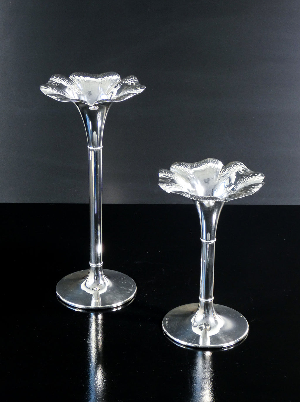 coppia candelieri candelabri argento 925 fiore giuseppe silva epoca 1970s