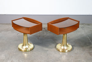 coppia comodini design ronchetti porro legno ottone vetro vintage 1970s