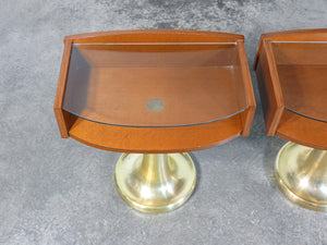 coppia comodini design ronchetti porro legno ottone vetro vintage 1970s