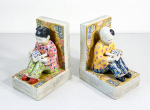 coppia fermalibri sculture porcellana dipinta a mano cina uomo donna lettori