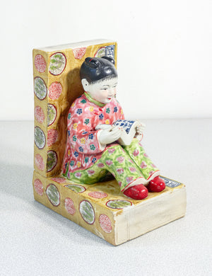 coppia fermalibri sculture porcellana dipinta a mano cina uomo donna lettori
