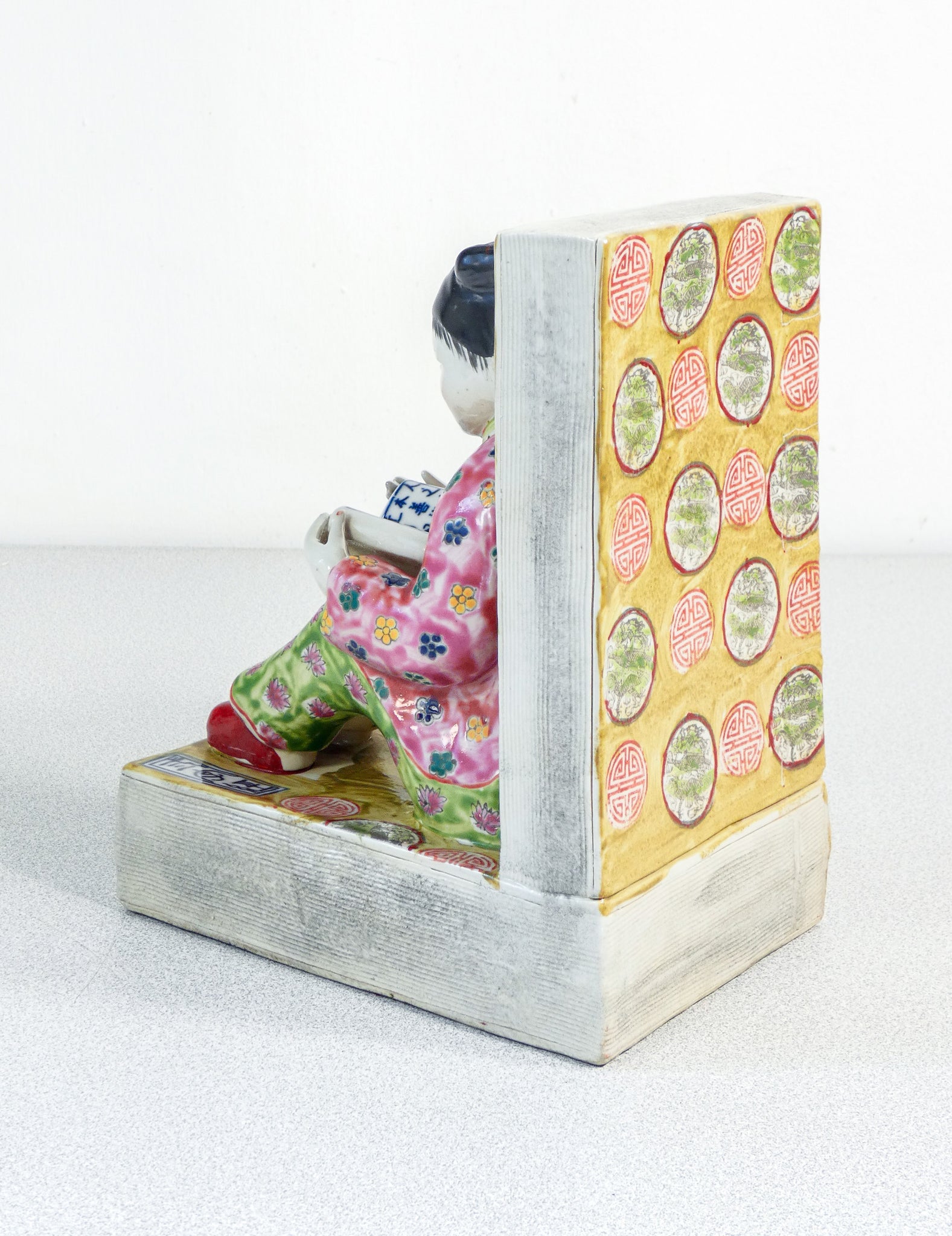 coppia fermalibri sculture porcellana dipinta a mano cina uomo donna lettori
