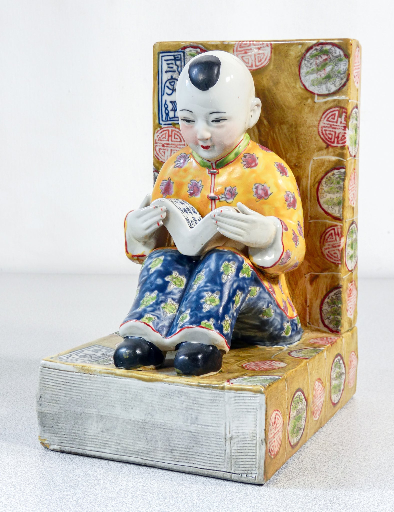 coppia fermalibri sculture porcellana dipinta a mano cina uomo donna lettori