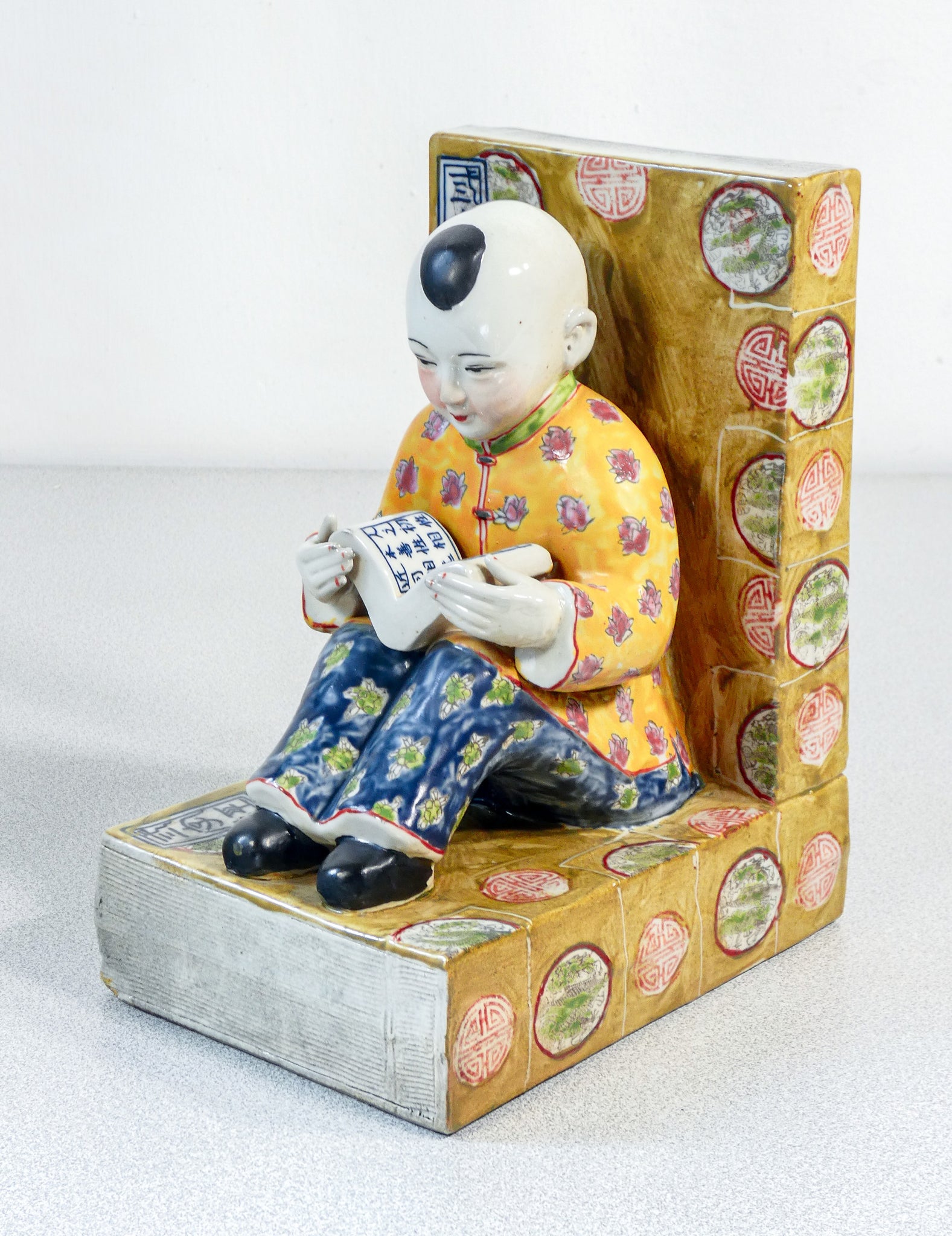 coppia fermalibri sculture porcellana dipinta a mano cina uomo donna lettori