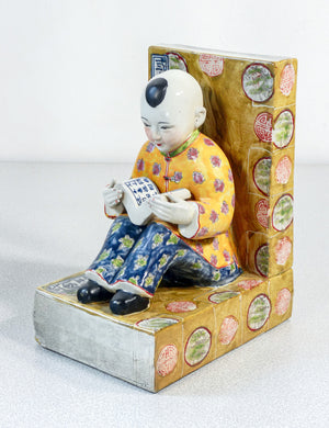 coppia fermalibri sculture porcellana dipinta a mano cina uomo donna lettori