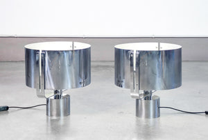 coppia lampade da tavolo design jacques quinet vintage 1970 abat jour cromato