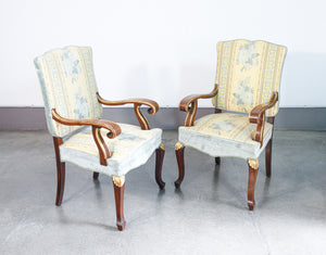 coppia poltrone stile impero legno massello noce epoca sedie braccioli salotto 