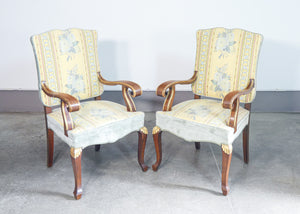 coppia poltrone stile impero legno massello noce epoca sedie braccioli salotto 