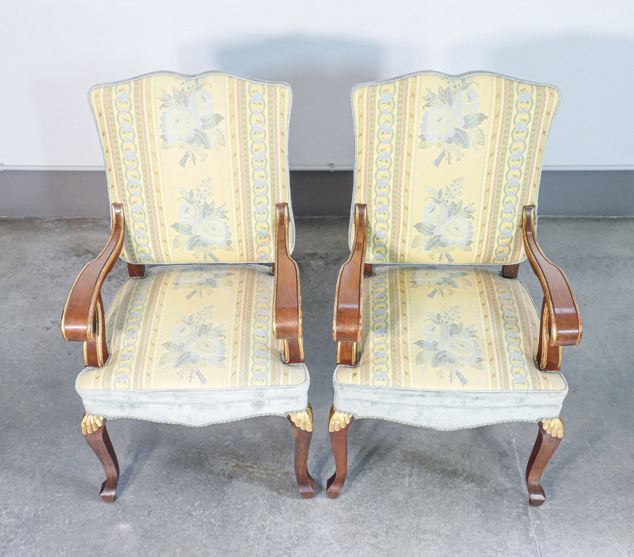 coppia poltrone stile impero legno massello noce epoca sedie braccioli salotto 
