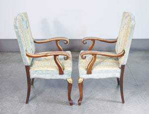 coppia poltrone stile impero legno massello noce epoca sedie braccioli salotto 