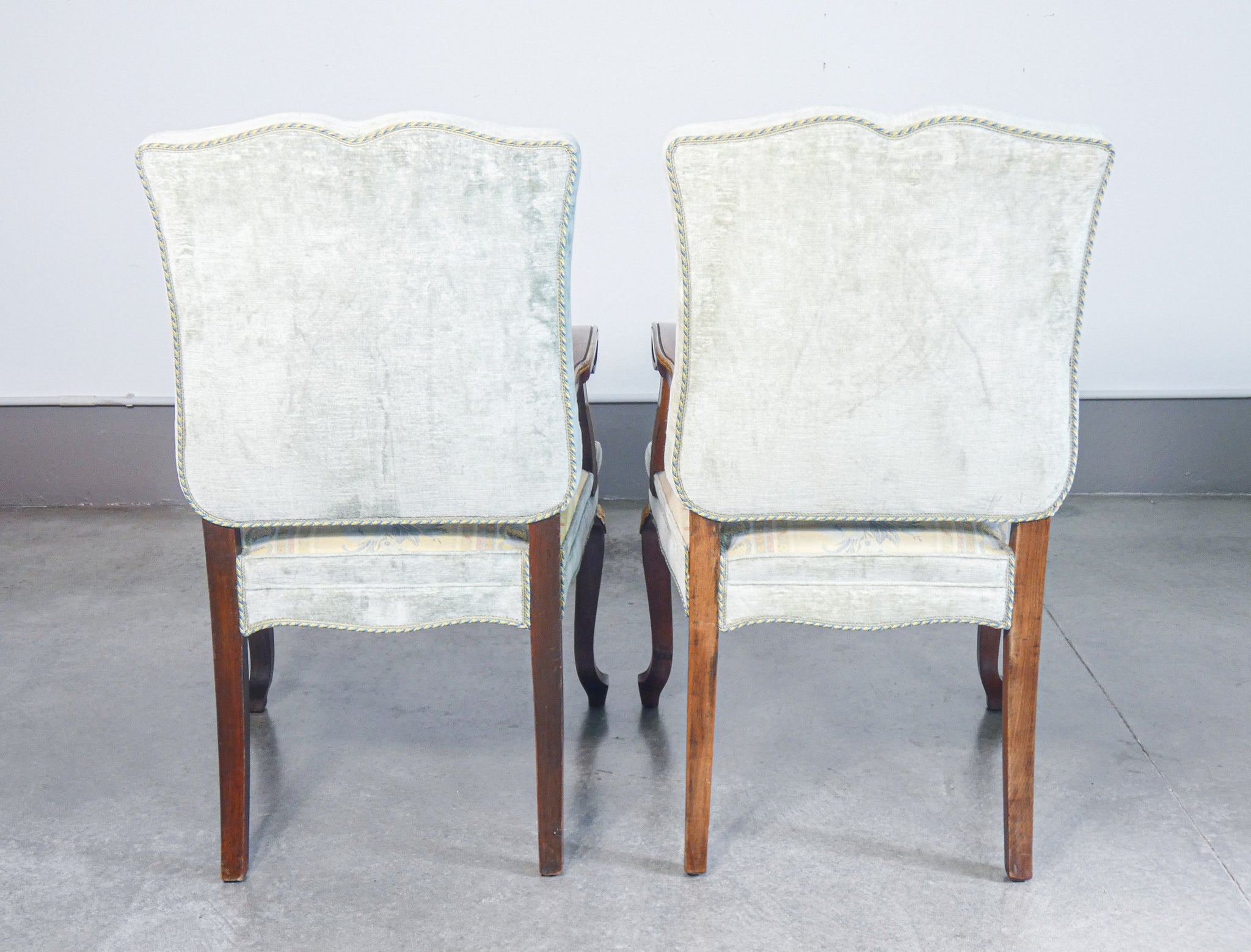 coppia poltrone stile impero legno massello noce epoca sedie braccioli salotto 