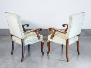 coppia poltrone stile impero legno massello noce epoca sedie braccioli salotto 
