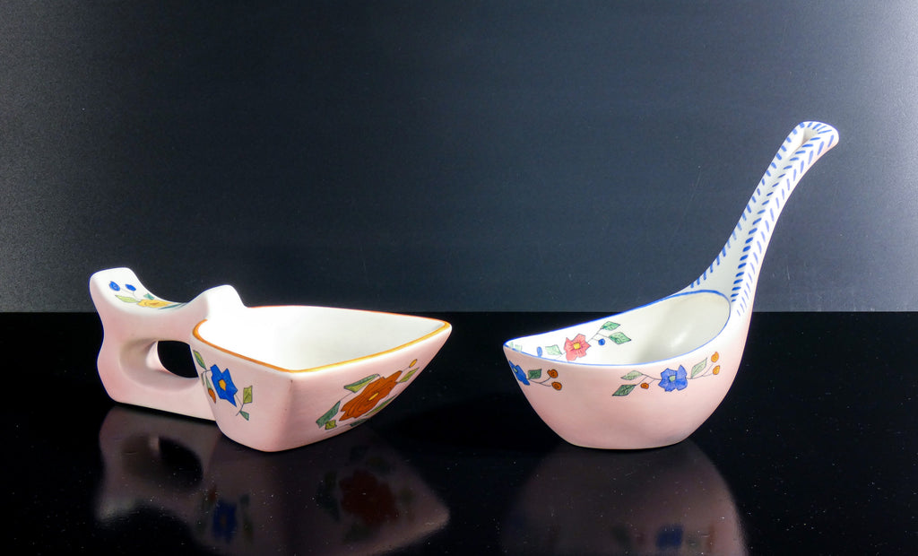 coppia vasi svuotatasche lenci ceramica dipinta a mano torino epoca 1940s