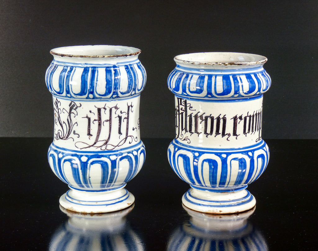 coppia vaso albarello rocchetto epoca 1700 ceramica maiolica dipinta antica