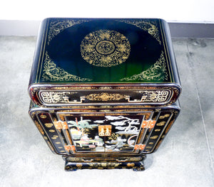credenza cinese legno laccato nero intarsiato cina xx sec pietra cassetti
