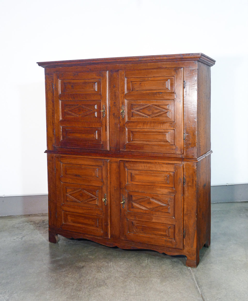 credenza dispensa epoca 1700 legno massello noce 4 ante doppio corpo antica