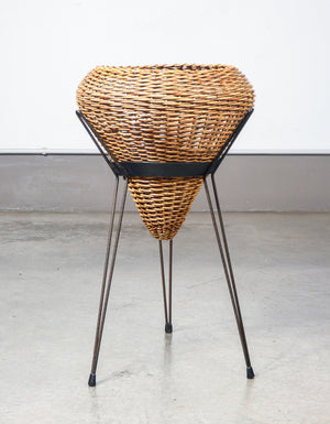 fioriera rattan cesto vimini design italia 1950 porta vasi cachepot treppiede