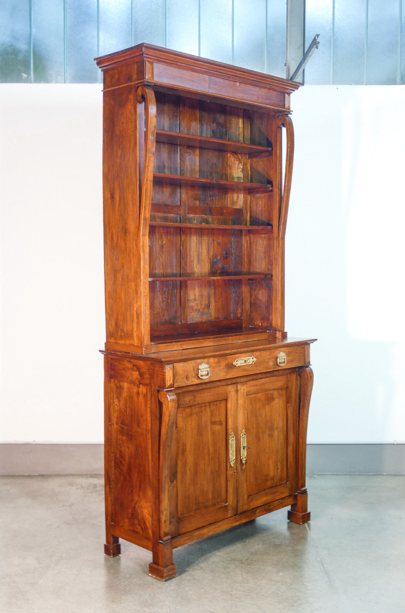 grande libreria credenza stile impero legno massello noce epoca 1800 armadio