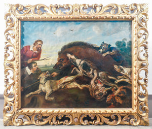 grande quadro caccia al cinghiale copia frans snyders dipinto olio tela cornice