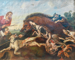 grande quadro caccia al cinghiale copia frans snyders dipinto olio tela cornice