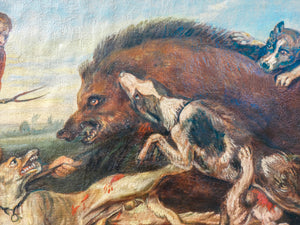 grande quadro caccia al cinghiale copia frans snyders dipinto olio tela cornice