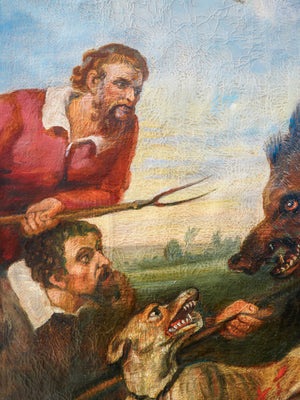 grande quadro caccia al cinghiale copia frans snyders dipinto olio tela cornice