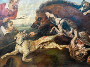 grande quadro caccia al cinghiale copia frans snyders dipinto olio tela cornice
