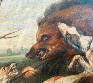 grande quadro caccia al cinghiale copia frans snyders dipinto olio tela cornice