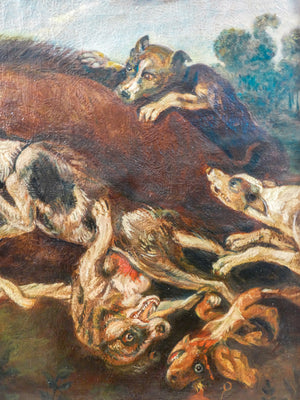 grande quadro caccia al cinghiale copia frans snyders dipinto olio tela cornice