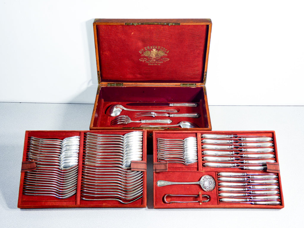 grande servizio posate henri soufflot 93 pz argento 800 epoca 1800 custodia