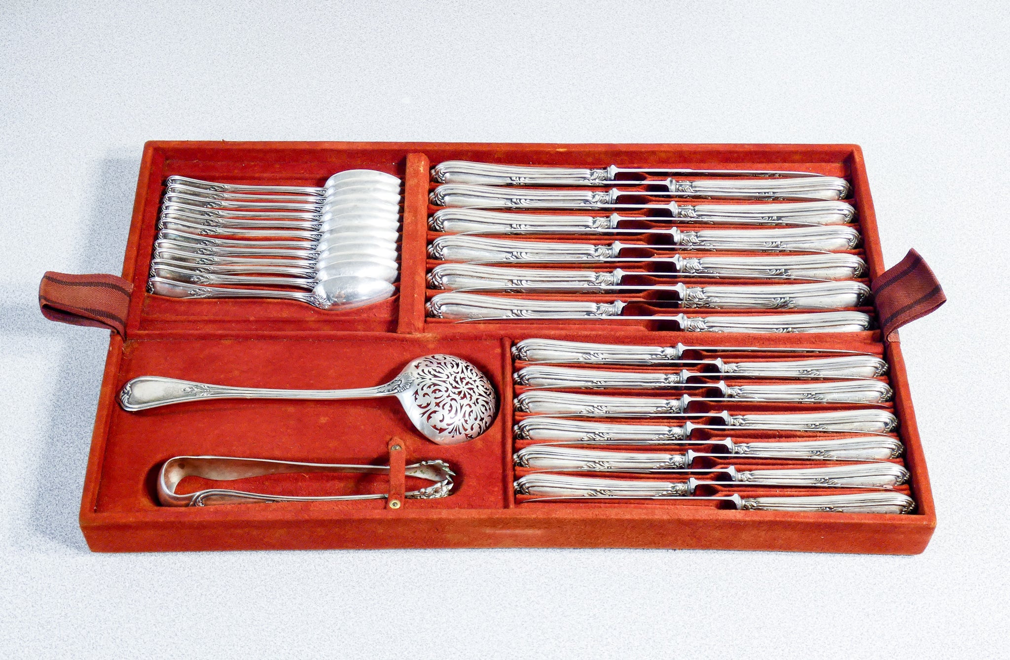 grande servizio posate henri soufflot 93 pz argento 800 epoca 1800 custodia