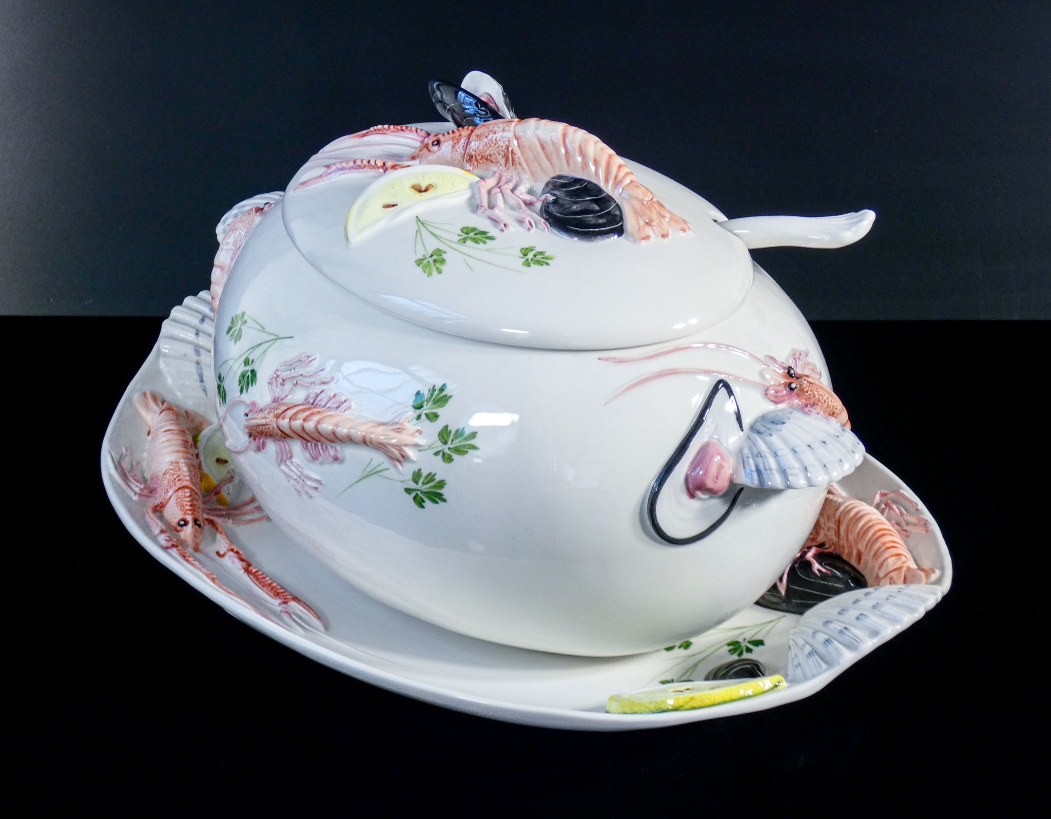 grande zuppiera vassoio tre art porcellana servizio aragosta pesce cozze