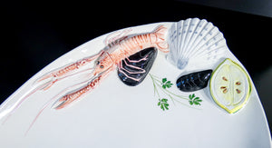 grande zuppiera vassoio tre art porcellana servizio aragosta pesce cozze
