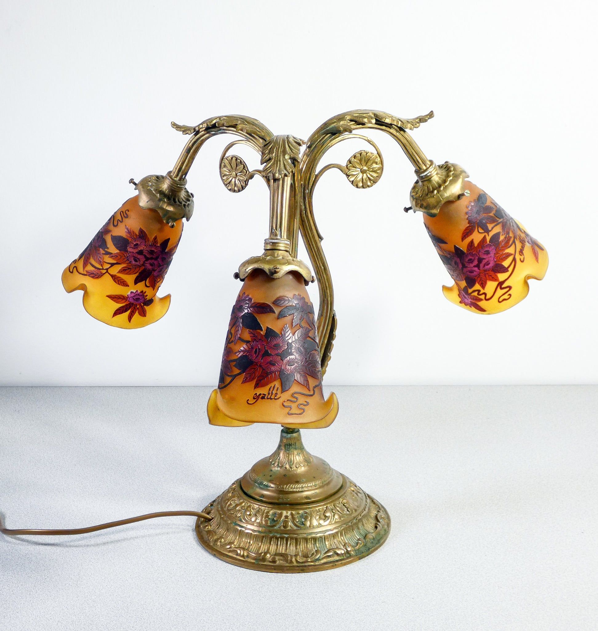 lampada tavolo stile emile galle firmata art nouveau vetro metallo abat jour
