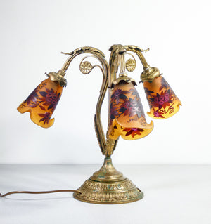 lampada tavolo stile emile galle firmata art nouveau vetro metallo abat jour