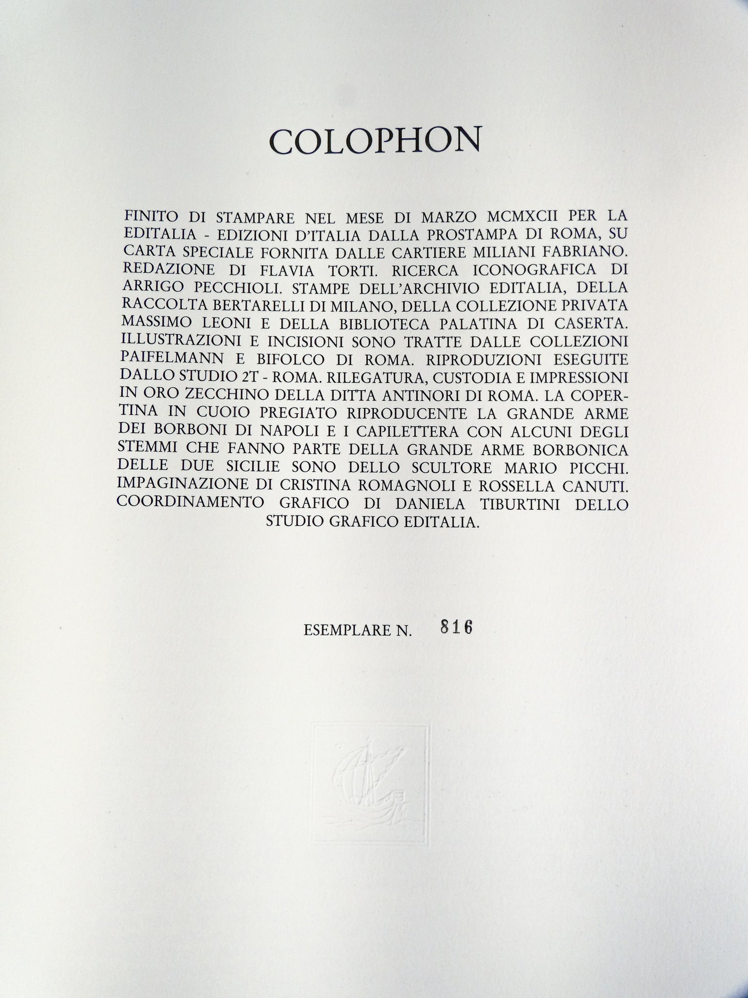 libro collezione borboni due sicilie editalia 1992 cuoio sbalzato ed limitata