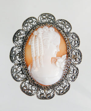 pendente ciondolo spilla cammeo bassorilievo cornice argento 800 epoca