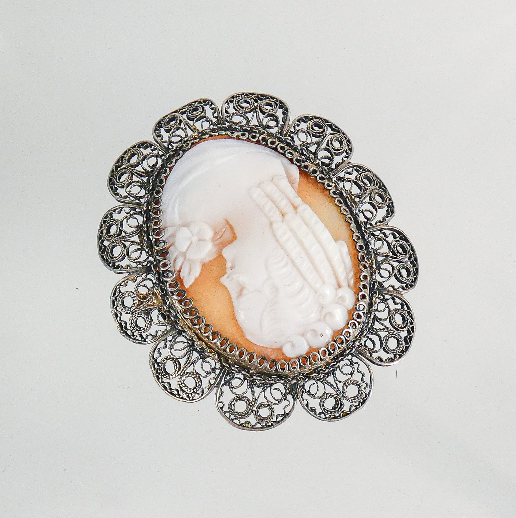 pendente ciondolo spilla cammeo bassorilievo cornice argento 800 epoca