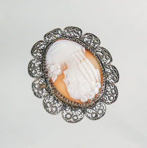 pendente ciondolo spilla cammeo bassorilievo cornice argento 800 epoca
