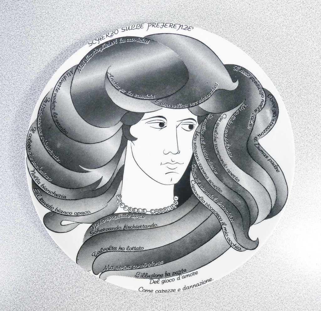piatto design fornasetti raffaele carrieri scherzo sulle preferenze poesia