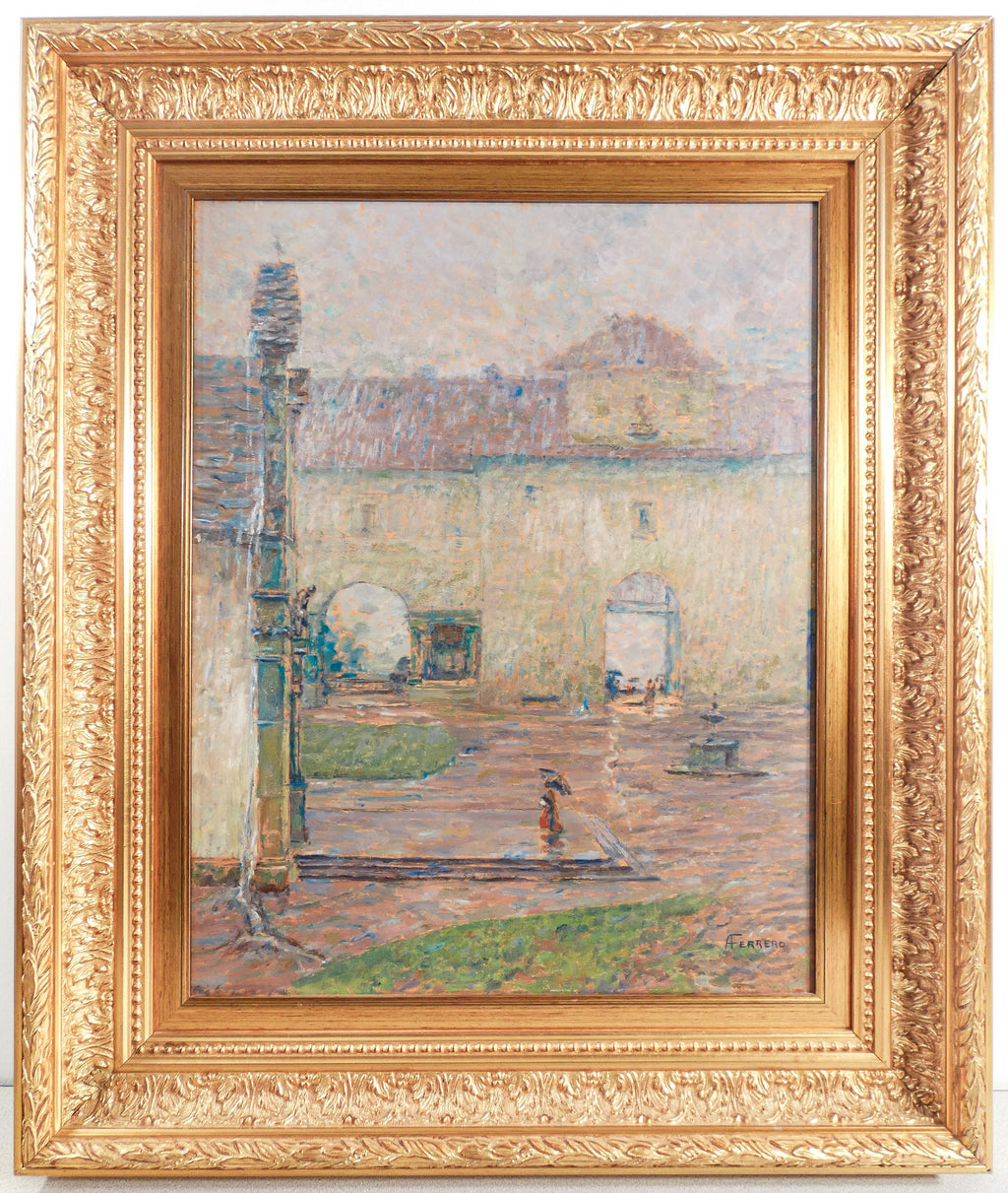quadro alberto ferrero pioggia santuario oropa dipinto olio 1800 piemonte