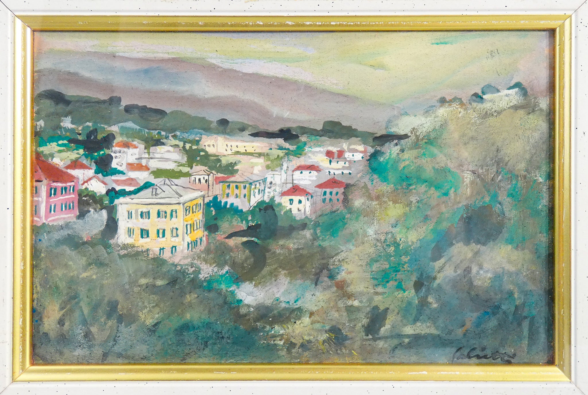 quadro alberto salietti paesaggio liguria dipinto cornice guilloche epoca